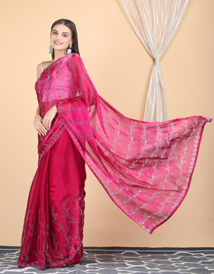 Jimichoo Pink Fabric Swarovski Work Saree