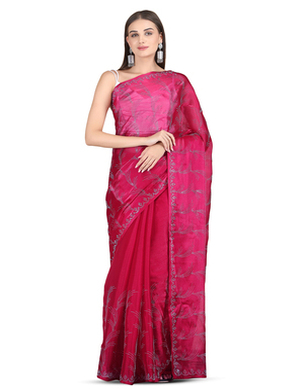 Jimichoo Pink Fabric Swarovski Work Saree