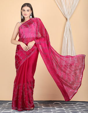 Jimichoo Pink Fabric Swarovski Work Saree