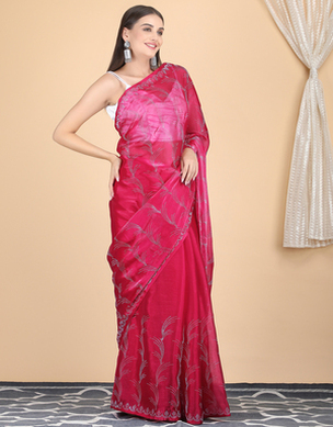 Jimichoo Pink Fabric Swarovski Work Saree