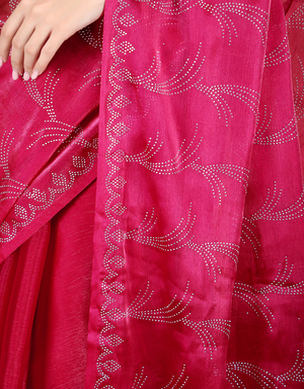 Jimichoo Pink Fabric Swarovski Work Saree