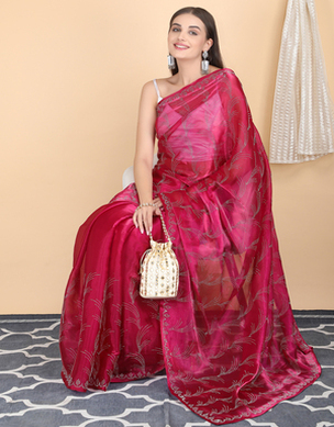 Jimichoo Pink Fabric Swarovski Work Saree