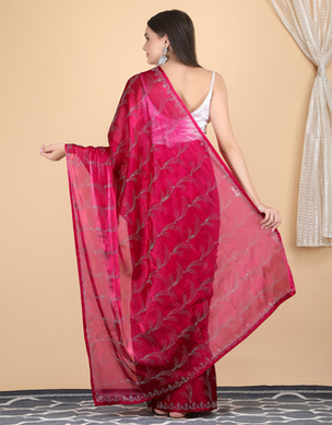 Jimichoo Pink Fabric Swarovski Work Saree