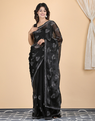 Black Jimi Chhoo Fabric Designer Swarovski Diamond Work Saree