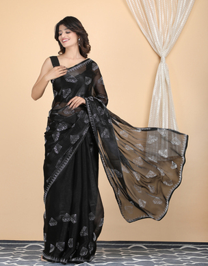 Black Jimi Chhoo Fabric Designer Swarovski Diamond Work Saree