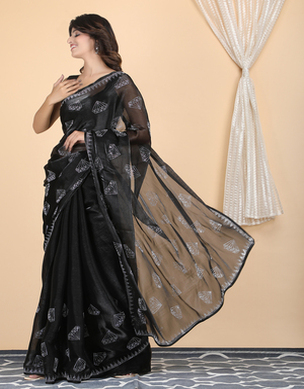 Black Jimi Chhoo Fabric Designer Swarovski Diamond Work Saree