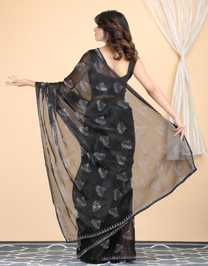 Black Jimi Chhoo Fabric Designer Swarovski Diamond Work Saree